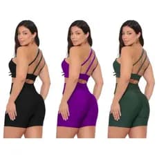COMBO 3 CONJUNTOS SHORT ACADEMIA FEMININO E TOP CROPPED FEMININO FITNESS