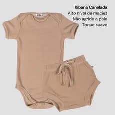 Conjunto Body Bebê RN ao GG Manga Curta e Short Tapa Fralda Canelada Ribana Verão 05