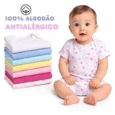 Kit 3 Conjuntos Bebê Body manga curta e Short tapa fralda Canelado 100% Algodão Verão 01sk3