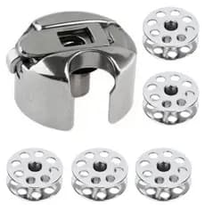 Caixa de Bobina para Máquina Costura Reta Industrial + 5 Bobinas Canelinha Carretilha