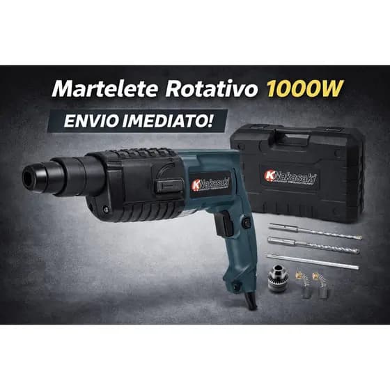 Martelete Rotativo 1000W 110V SDS Plus Profissional Com Maleta + 3 Brocas Concreto Rompedor Potente