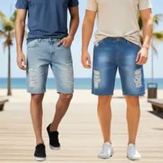 Bermuda Jeans Masculina Kit Com 2 Slim Fit Premium Lycra