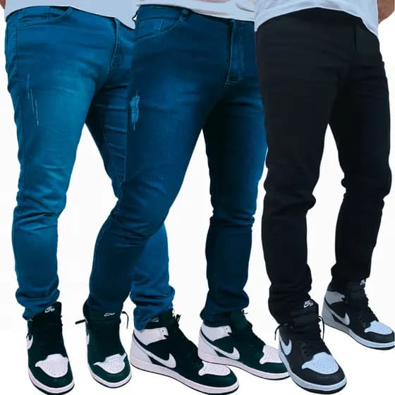 Calça Jeans Masculina Kit Com 3 Slim Fit Premium Lycra full
