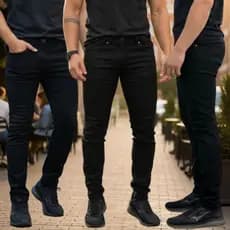 Calça Jeans Masculina PRETA Kit Com 3 Slim Fit Premium Lycra