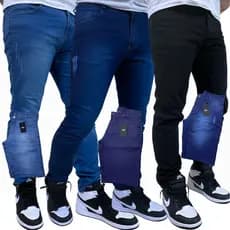 Kit Com 3 Calças Jeans Masculina e 3 Bermudas Jeans Masculina Denim Trabalho e Passeio