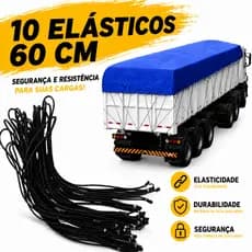 Kit 10 Elásticos 60 CM S/Gancho Para Lona Capas Caminhão Caçambão Piscina Moto