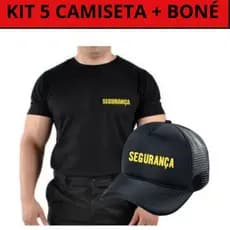 KIT 5  Camiseta +  5  Boné Uniforme Segurança Masculino E Feminino.