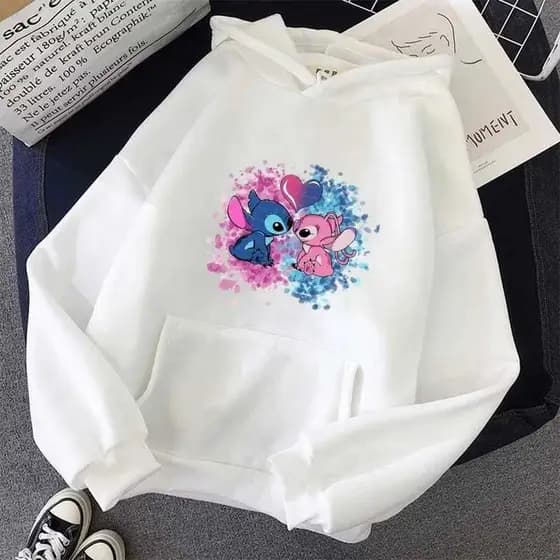 Casaco Moletom Blusa de Frio Personalizado Stitch e Angel Casal Alta Qualidade Streetwear Unisex