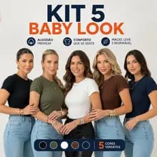 Kit 5 Camisa Básica Lisa Feminina T-shirts Baby Look 100% Algodão Premium