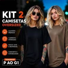 Kit 2 Camiseta Oversized Feminina 100% Algodão Gola Canelada StreetWear
