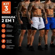 Kit 3 Shorts 2 em 1 P Até G2 Duplo Bermuda Com Bolso Interno Original Treino