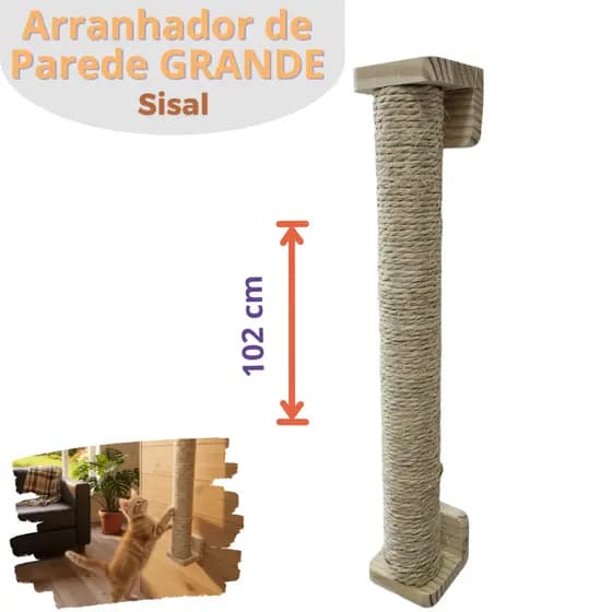 Arranhador de Parede Grande para Gatos Poste Vertical em Sisal para Afiar Unhas 104cm