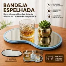 BANDEJA ESPELHADA DECORATIVA ORGÂNICA MESA SALA DE JANTAR BEBIDAS BAR DECK COM PÉ DE APOIO EMBORRACHADO MDF 51X30