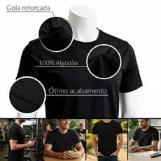 Camiseta Básica Preta Algodão Masculina Feminina Confortável Casual Academia e Dia a Dia