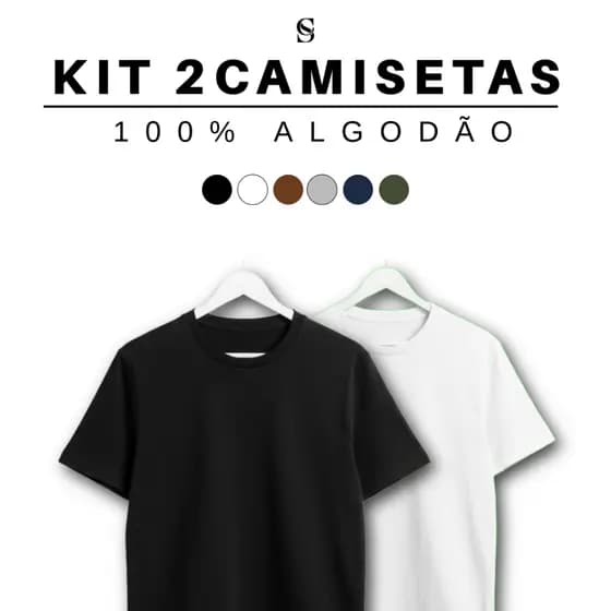 KIT 2 CAMISETAS PRETAS LISAS MASCULINA 100% ALGODÃO