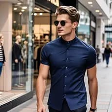 Camisa Masculina Gola Padre Social Manga Curta Premium Slim fit