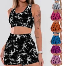 Conjunto Short e Top Marmorizado Explosão Estampado Fitness Academia Ginastica