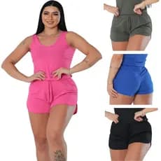 Kit 03 Shortinho Malha Canelada Soltinho Verão Caminhada Academia Lazer