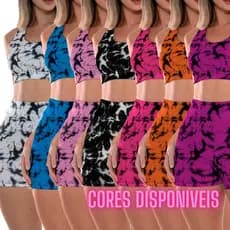 KIT Short e Top Marmorizado Fitness Academia Ginastica Caminhada