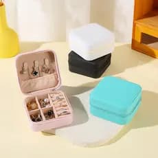 Porta Jóias Duplo Mini  Couro Organizador Multifuncional Caixa De Armazenamento Anel/Colar
