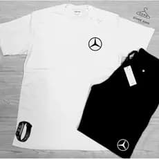 Conjunto Kit camiseta 100% algodão 30,1 bermuda leve para caminhada e academia MERCEDEZ + RELOGIO DIGITAL