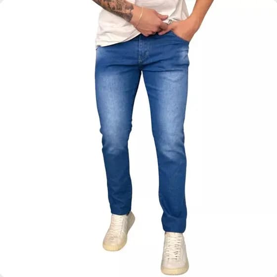 Calça Jeans Masculina Skinny Tradicional Lycra Azul Premium