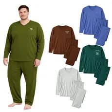 Kit 2 Pijamas Longo Adulto Masculino Plus Size Basico Bordado Sortido G1 ao G3