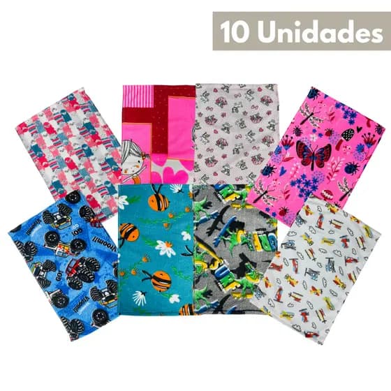 Kit 10 Toalhas Lavabo Escolar Infantil Boca e Mão Desenhos 28x45