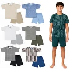 Kit 2 Pijama Verão Juvenil Masculino Manga Curta Estampa Sortida 10 ao 16