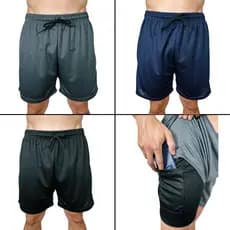 Kit 2 Short 2 em 1 Dry Fit Masculino Forro Compressão com Bolso Academia Corrida