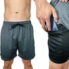 Short 2 em 1 Dry Fit Masculino Forro Compressão com Bolso Academia Corrida