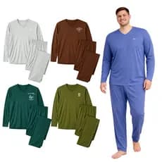 Pijama Longo Adulto Masculino Básico Bordado Plus Size Sortido G1 ao G3