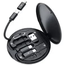 Kit Adaptador para Celular Carregador Rapido Portatil com Estojo Organizador para Celular iOS e Android Tipo C USB Micro
