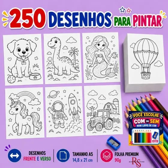250 a 300 Desenhos para Colorir Infantil Educativos Pintura Menina e Menino Temas Variados