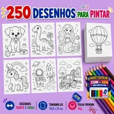 250 a 300 Desenhos para Colorir Infantil Educativos Pintura Menina e Menino Temas Variados