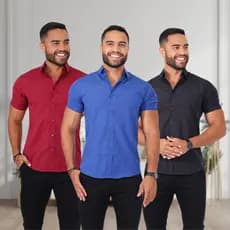 Kit 3 camisas manga curta masculino slim fit lisa sem bolso oferta não amassa facil