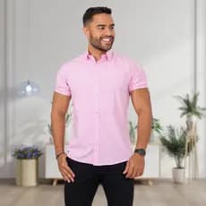 Camisa masculina manga curta slim fit luxo lisa