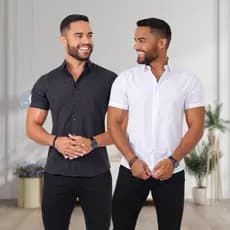 Kit 2 camisas manga curta masculina social slim fit sem bolso algoão luxo premium