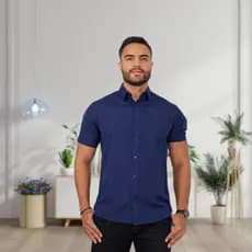 Camisa social masculina manga curta slim fit algodão luxo premium