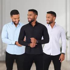 Camisa Manga Longa Slim Algodao Masculina Premium Sem Bolso Elegante Para escritorio