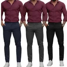 Kit 3 Calças Social Masculina Slim Sarja Com Elastano Bolso embutido Alfaiataria Sport Fino