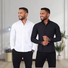 Camisa Manga Longa Social Masculina Slim Algodão Premium Elegante Não Amassa facil e Não Desbota