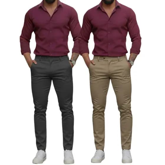 Kit 2 Calças Masculina Slim Esporte Fino Bolso Faca e Bolso Embutido Sarja Premium Social Elegante