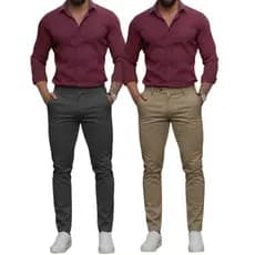 Kit 2 Calças Masculina Slim Esporte Fino Bolso Faca e Bolso Embutido Sarja Premium Social Elegante