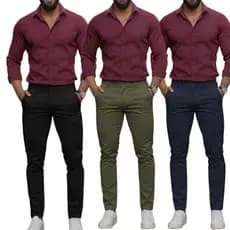 Kit 3 Calças Masculina Esporte Fino Social Sarja Com Elastano Slim Super Conforvel