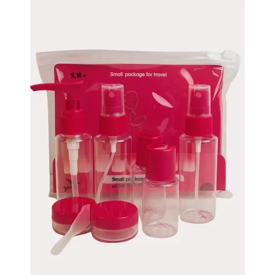 Kit Viagem Necessaire Transparente 7 Frascos Porta Cosmético