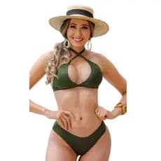 Biquíni Feminino Modelo Asa Delta Malha Fria Calcinha Forrada Cintura Alta Sutia Com Bojo Moda Praia