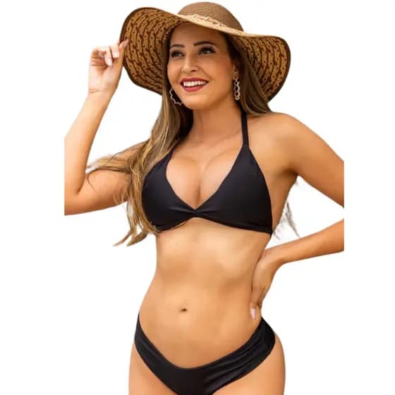 Biquíni Fio Duplo Asa Delta Bojo Liso Preto Verão Black Friday Presente Promoção
