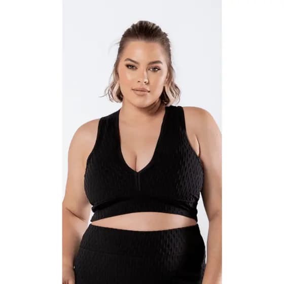 Top com Bojo Feminino Plus Size Cropped Academia Roupa de Academia Costas Nadador Alta Sustentação