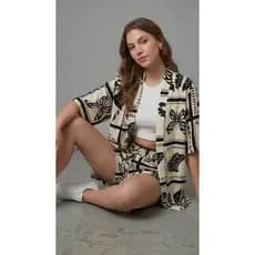 Conjunto Kimono Short Saia e Kimono Duas Peças Estampado